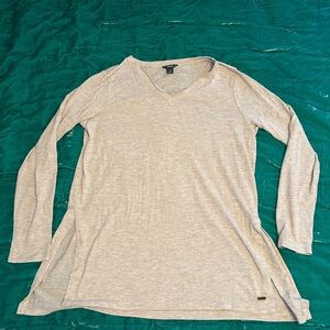 Roots Light Beige Long Sleeve Tunic Tee w/ Side Slits